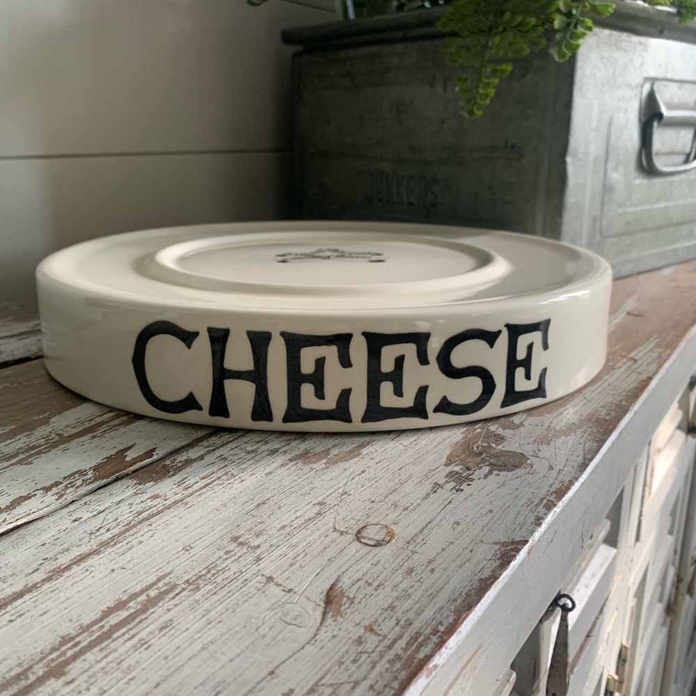 English creamy white cheese display slab.